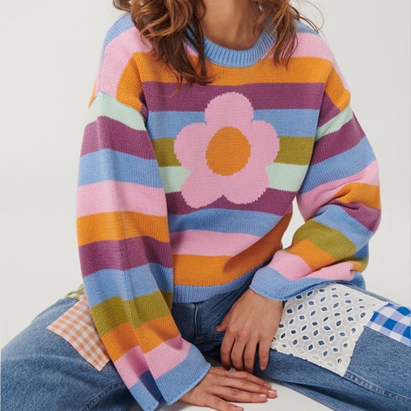 GHANDA JESSIE MULTI COLOR STRIPED CROPPED KNIT SWEATER NWT - Picture 12 of 14